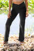 Gabrielle - Black - Crossover Waistband Split Flare Comfortable Legging (High - Waist)