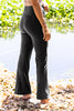 Gabrielle - Black - Crossover Waistband Split Flare Comfortable Legging (High - Waist)