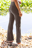 Gabrielle - Wet Sand - Crossover Waistband Split Flare Comfortable Legging (High - Waist)